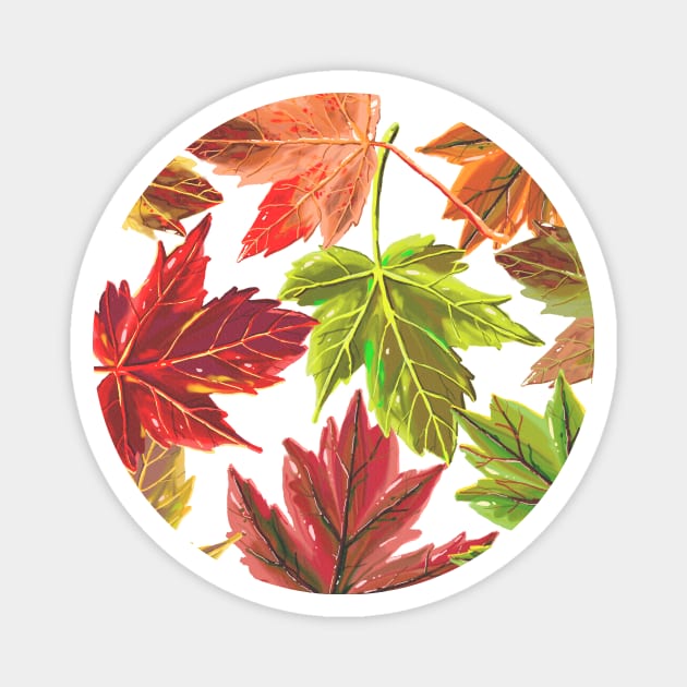 Cute Colorful Autumn Fall Green Orange Red Leaves Leaf Tropical Gift Magnet by Freid